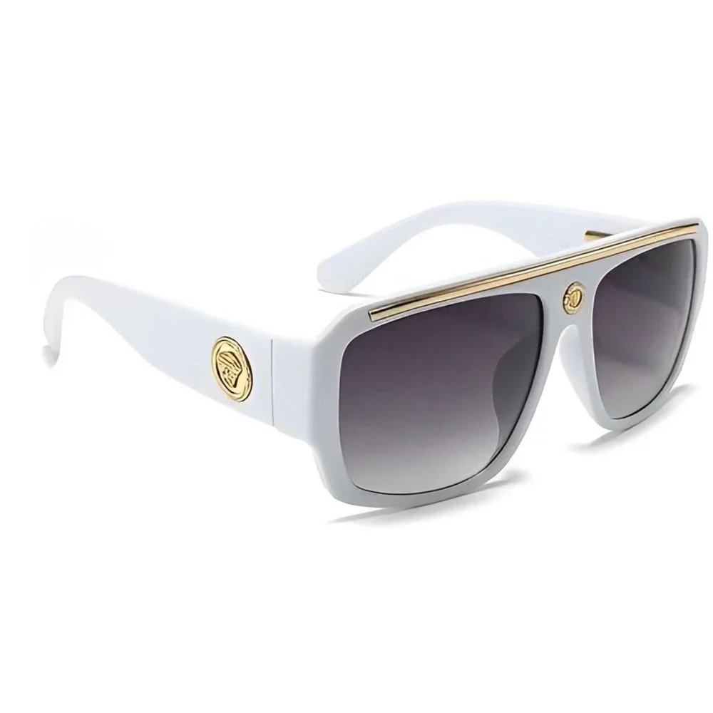 Mens White Gold Oversized Square Sunglasses Flat Top Gangster Hip Hop Shades New